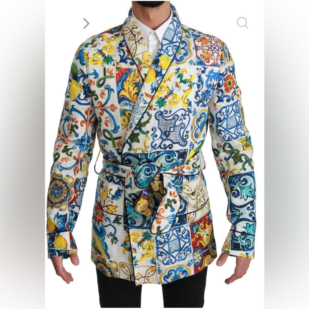 SOLD NWT Authentic Dolce & Gabanna Majolica Brocade Linen Robe Coat Men's Jacket